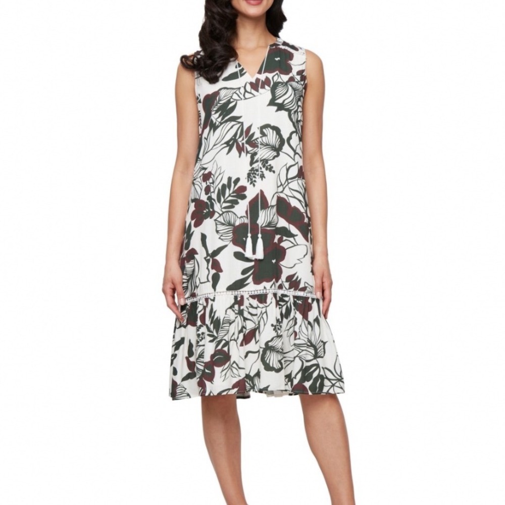 SLNY Floral Midi Dress Women 16 NWT Sleeveless Tassel Tiered MSRP $89